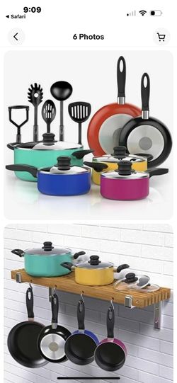 Vremi 15 Piece Nonstick Cookware Set - Colored Kitchen Pots and