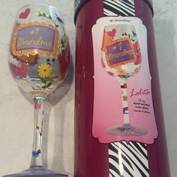 Lolita Love My Wine #1 Grandma Hand Painted w/ Rhinestones 15 oz Wine Glass