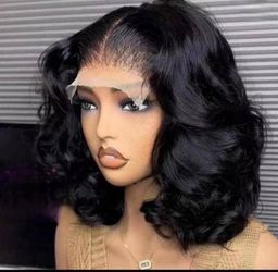 Black Wavy Bob Lace Front Wig human hair 100%