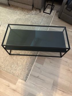 Black Steel Coffee Table - Rectangle Glass Top with Shelf