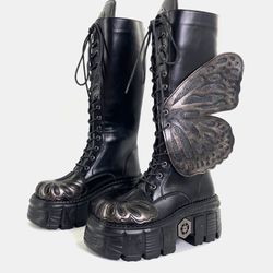 Women's punk platform butterfly high-heeled boots Women's punk platform butterfly high-heeled boots