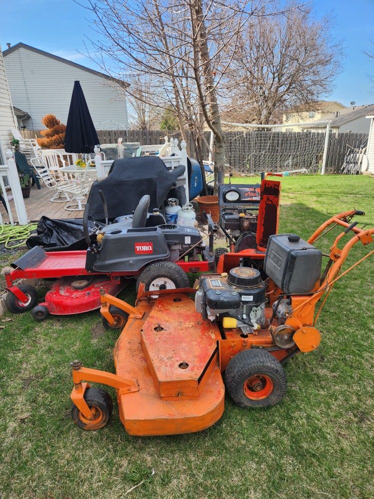 Toro Tractor 42inch Deck $600,,scag 48 Walk Behind $600, Ariens Snow Blower $300