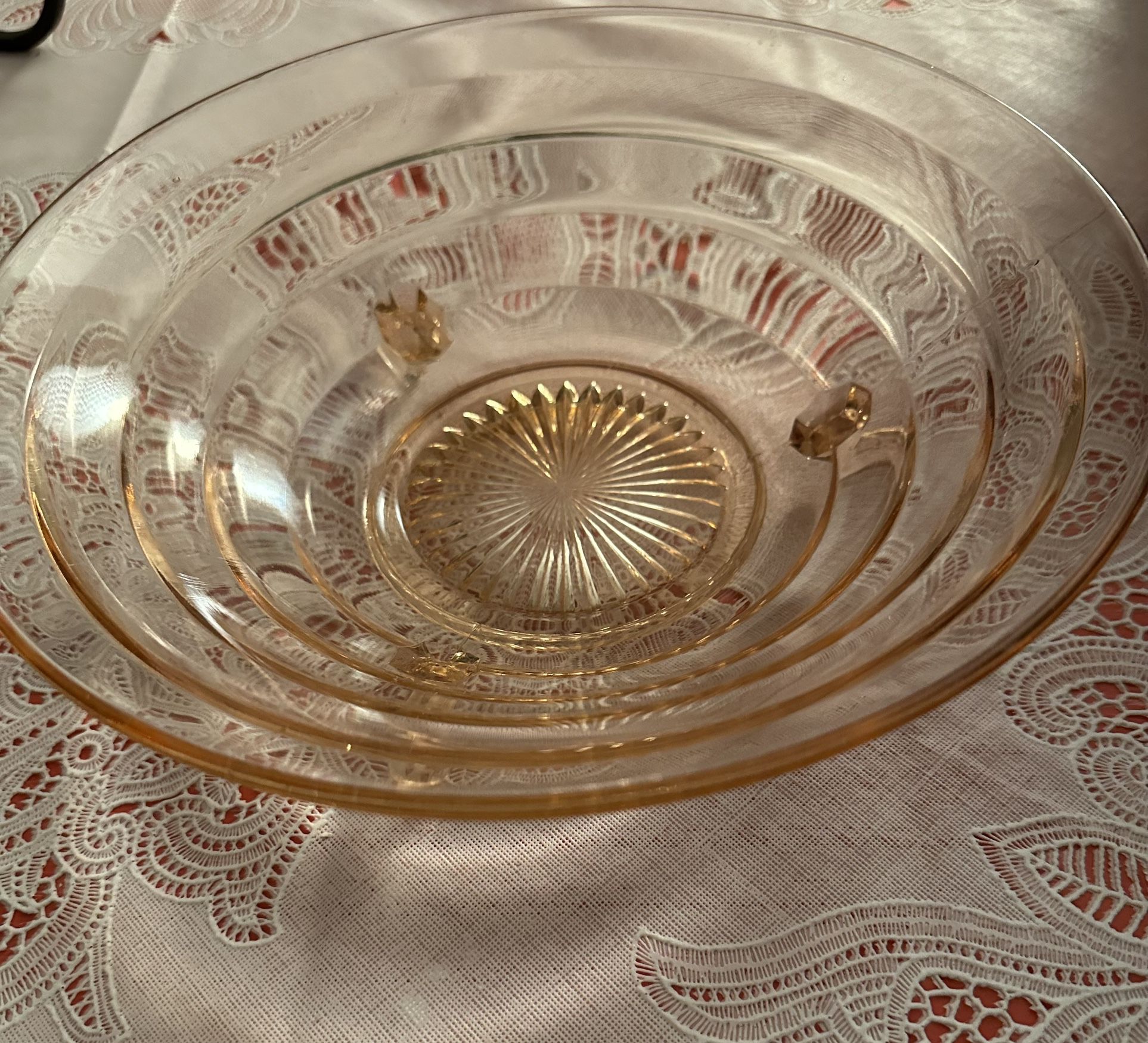 Vintage Pink Depression Glass Footed Serving Bowl 