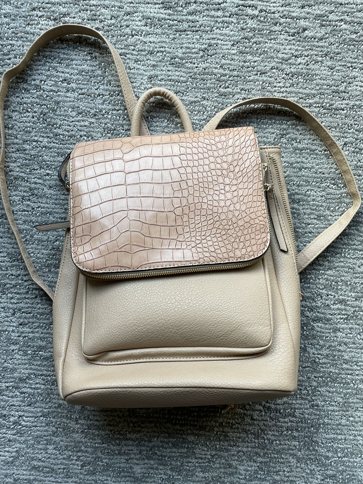 Buckle Beige Fashion Backpack New Without Tags
