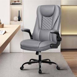 NEW Executive Office Chair with Adjustable Flip-Up Arms (Gray) 