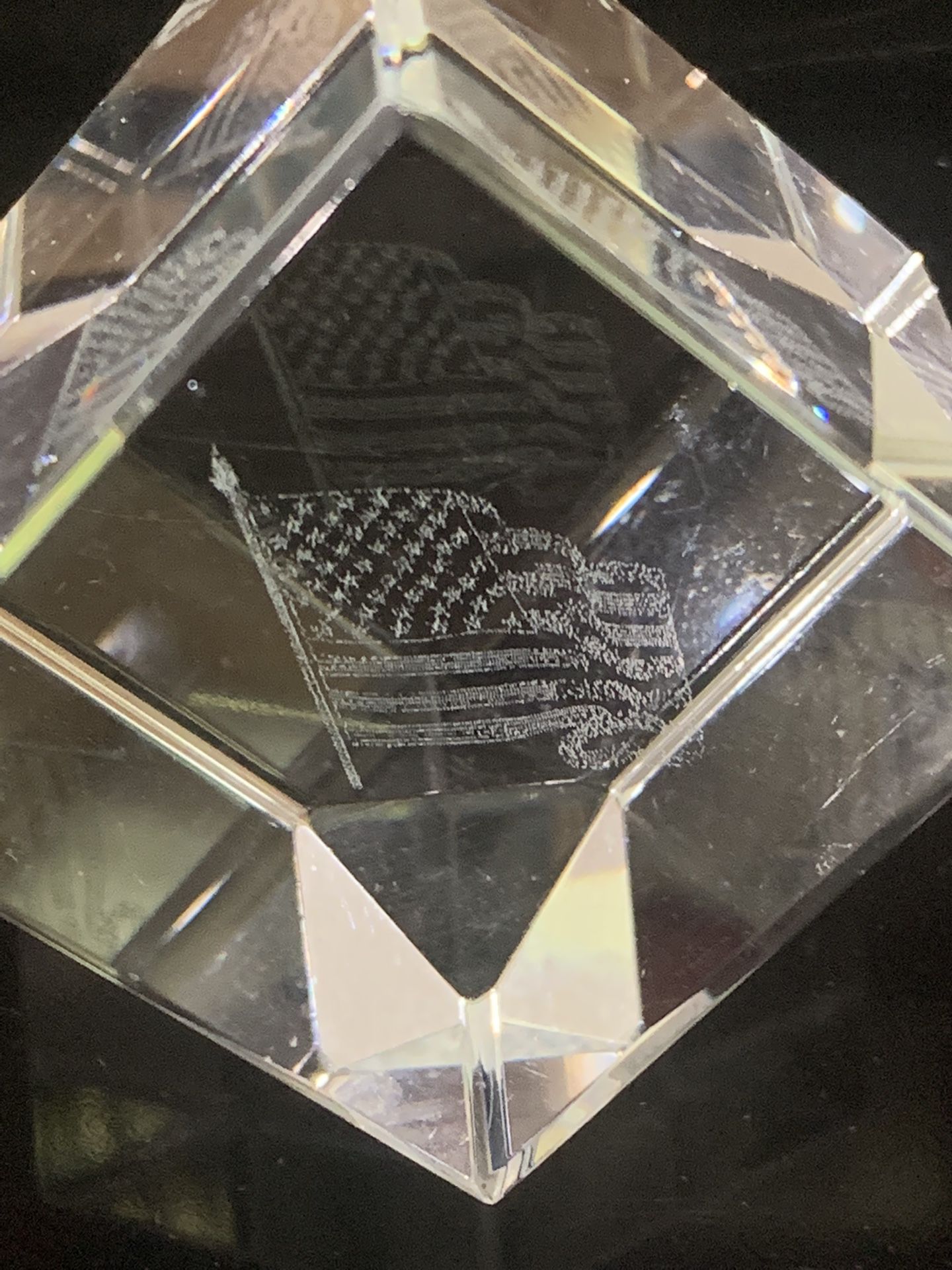 American Flag Etched Crystal Paperweight 