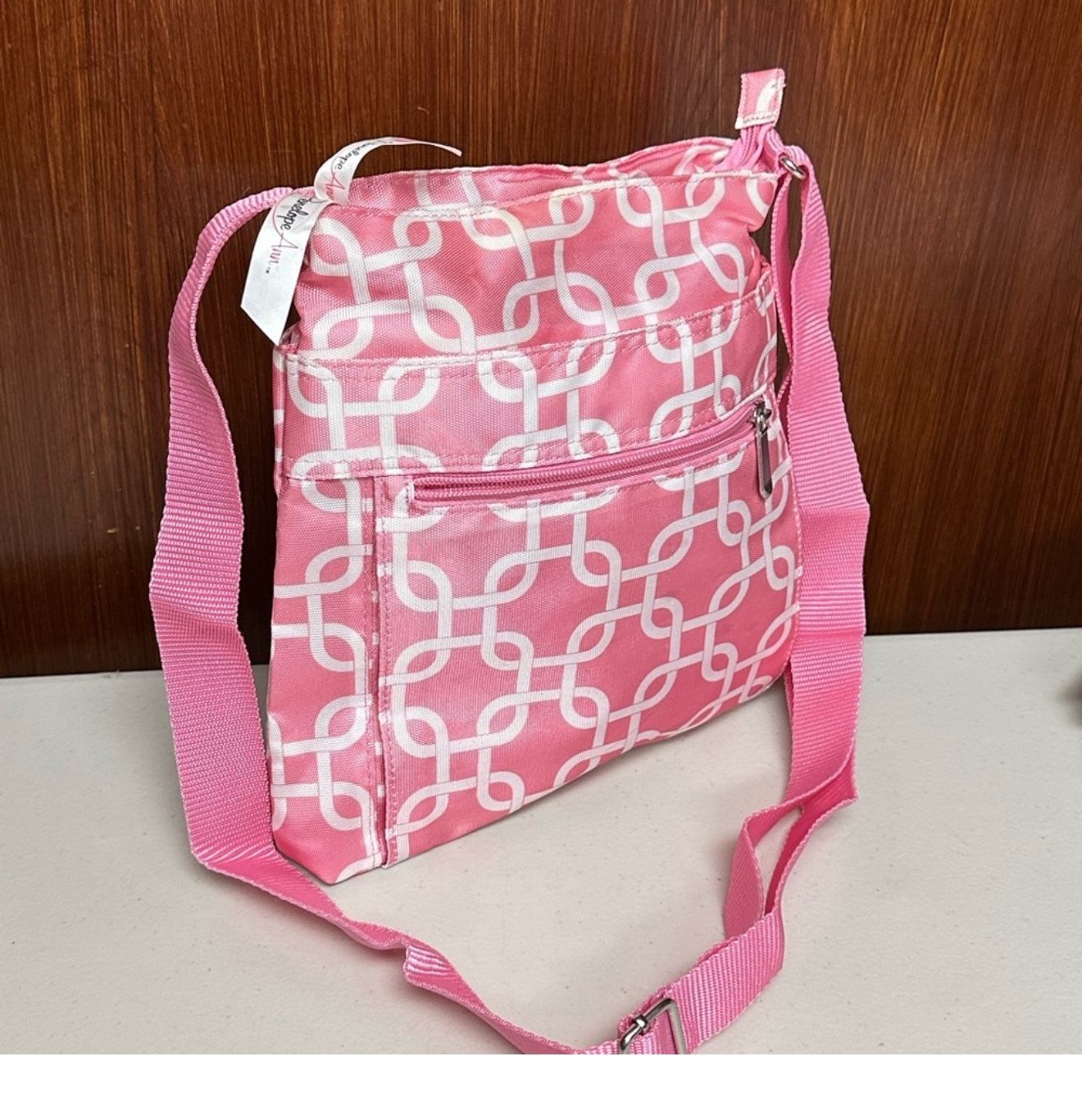 Penelope Ann Geometrical Pink White Crossbody Bag