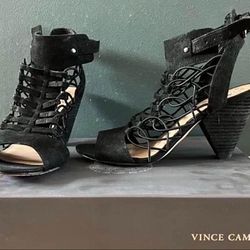 Vince Camuto VC-EVAL Women's Goat Silk Sandals Strap Black Heels