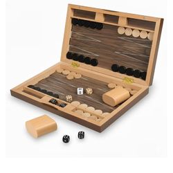Plusvivo 13" Wooden Backgammon Set - Premium Beech Wood Foldable Board Game for Adults and Kids - Portable Strategy Game with 30 Magnetic Pieces and 2