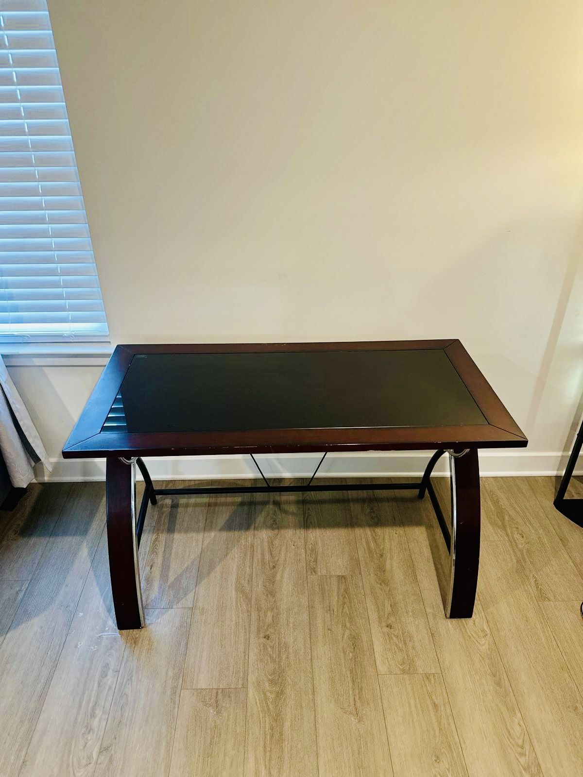 Glass-Top Wooden Table