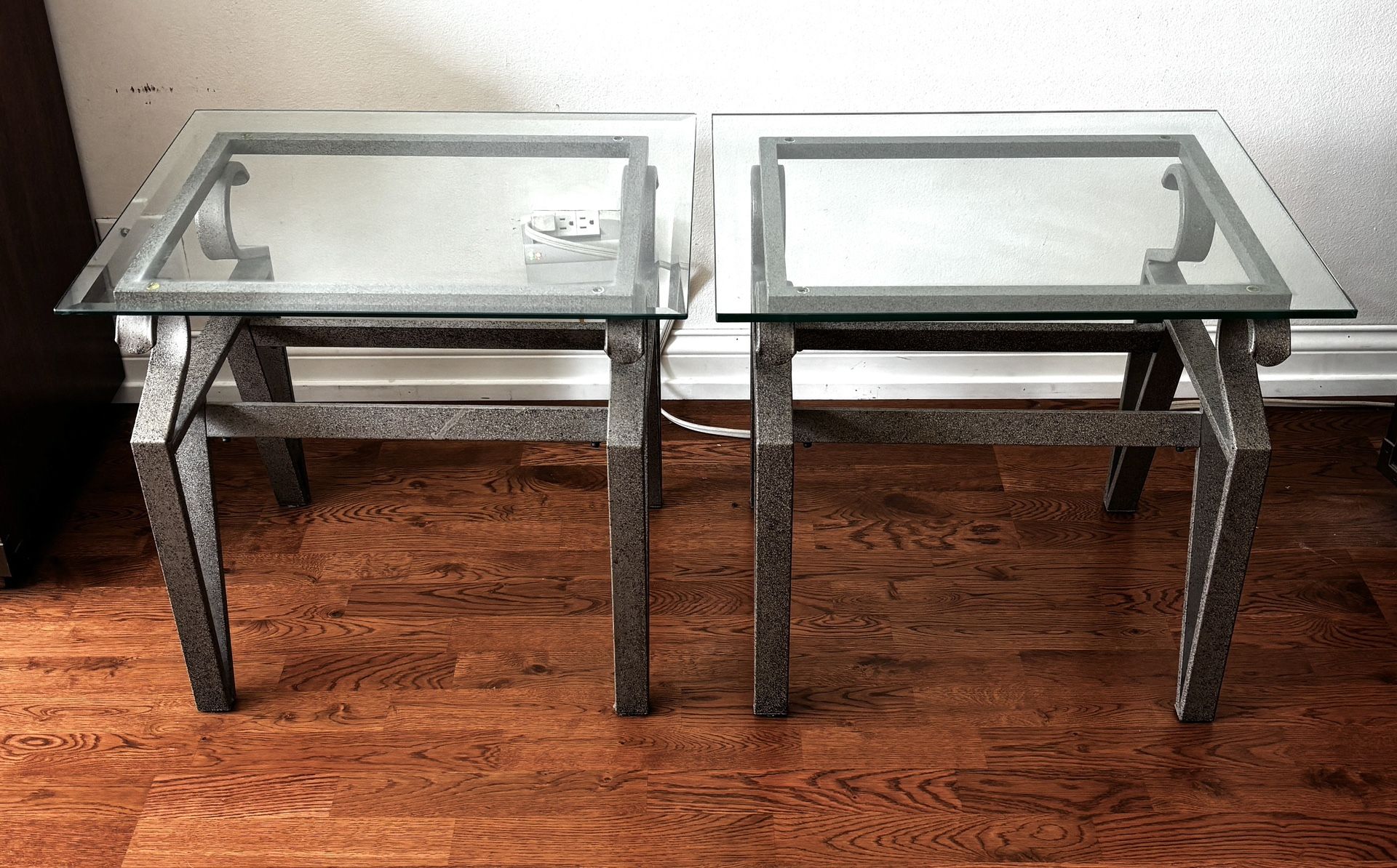 2  Metal Frame Glass Top End Tables $40