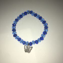 Blue & Silver Beaded Butterfly Bracelet