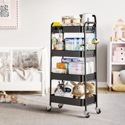 37” Tall and 18” Long 4-Tier Metal Rolling Storage Cart