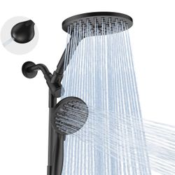 Dual Handheld Shower Head Combo, 2-in-1 Rain Shower Heads System 8 Inch Rainfall Shower Head and 10 Modes High Pressure Hand Held Showerhead with Buil