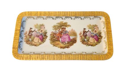 Vintage Gloria Fragonard Bavaria Love Story Cameo Courting Couple Serving Tray
