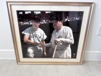 Ted Williams signed photograph featuring the iconic image with Babe Ruth