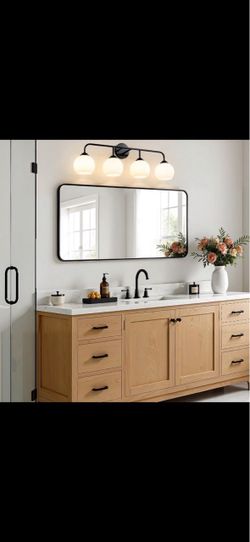 Frosted Bathroom Vanity Light: Matte Black 4-Lights Bathroom Lighting Fixtures Over Mirror