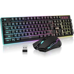 RedThunder K10 Wireless Gaming Keyboard and Mouse Combo, LED Backlit Rechargeable 3800mAh Battery, Mechanical Feel Anti-ghosting Keyboard + 7D 3200DPI