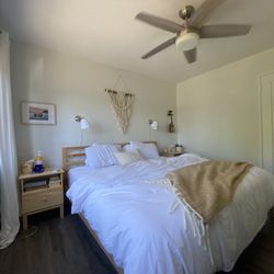 King Sized Bedroom Set, Two Nightstands, Haugsvar Mattress