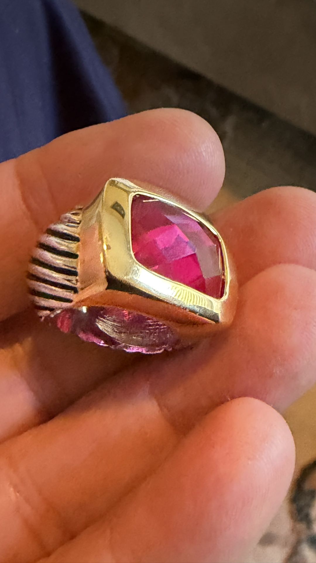 Pending-Vintage Gold And Silver Color Ring With Large Lad Blinks Ruby