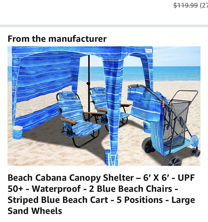 Combo Beach 6’ X 6’ And 2 5 Reclining Position Beach Chairs