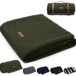 100% Wool Blanket, 62" x 86", Warm, Thick, Washable, Military Wool Blanket, Great for Camping, Outdoors, Sporting Events, Survival Kits