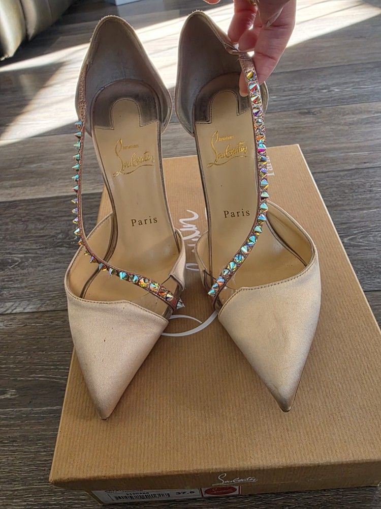 Christian Louboutin 37.6 Crystal Cross Heels 