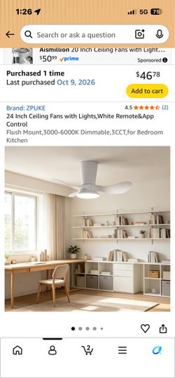 24 Inch Ceiling Fans with Lights,White Remote&App Control Flush Mount,3000-6000K Dimmable,3CCT,for Bedroom Kitchen