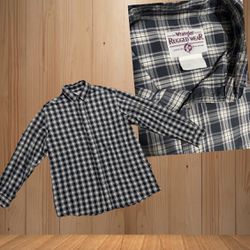 Vintage Wrangler Rugged Wear Plaid Button Up Shirt XXL Men’s Beige Sage Western