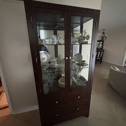 Cabinet, Tall Bookshelf or Display Cabinet for Living Room Bedroom, Curio Cabinet with Tempered Glass Doors, Trophy Display Case, Stor