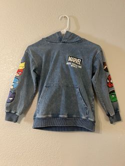 H&M Marvel Denim Blue Pullover Hoodie Kids 6-8Y Graphic