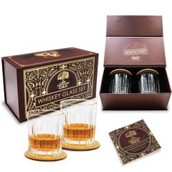 Crystal Whiskey Glasses Set - Liquor Rocks Glasses, Gifts For Men, Bourbon Glasses, Whiskey Glass Bar Accessories, Old Fashioned Glass Drinking Glasse