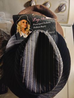 Black And White Pinstriped Fedora For Adult Women By Leg Avenue A1008 Brand New