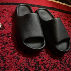 Black slides with chunky sole, slip-on design