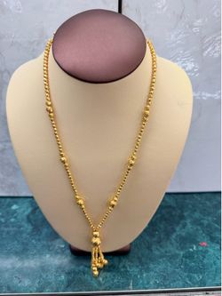 21K Gold Diamond-Cut Ball Tassel Neckla