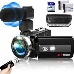Brand New 4K Wifi Digital Camcorder 18X Zoom w Professional Microphone 2 Batteries, Remote