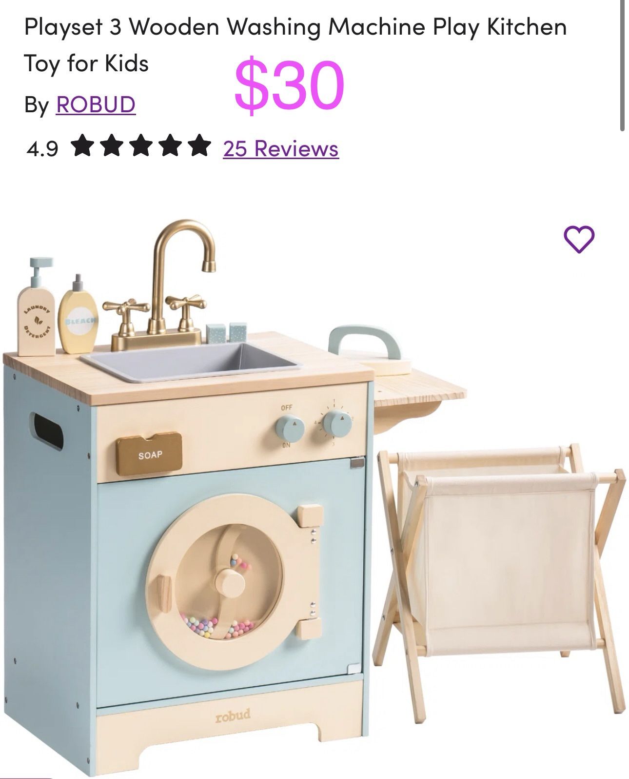 Playset 3 Wooden Washing Machine Play Kitchen
