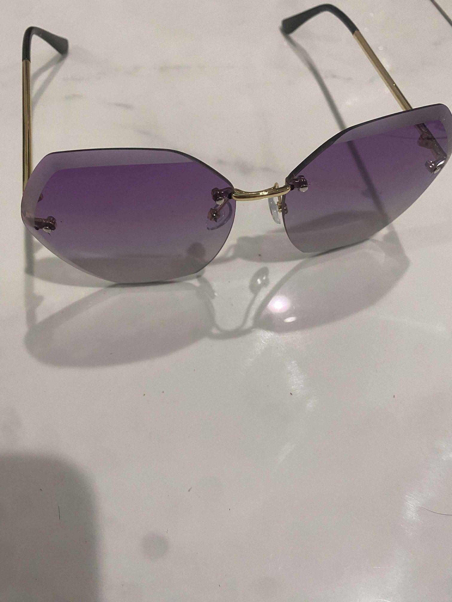 Womens Oversized Rimless Purple Gold Sunglasses