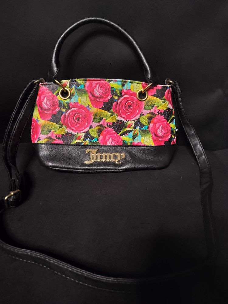 Juicy Couture black multi rose sweet fantasy satchel purse 