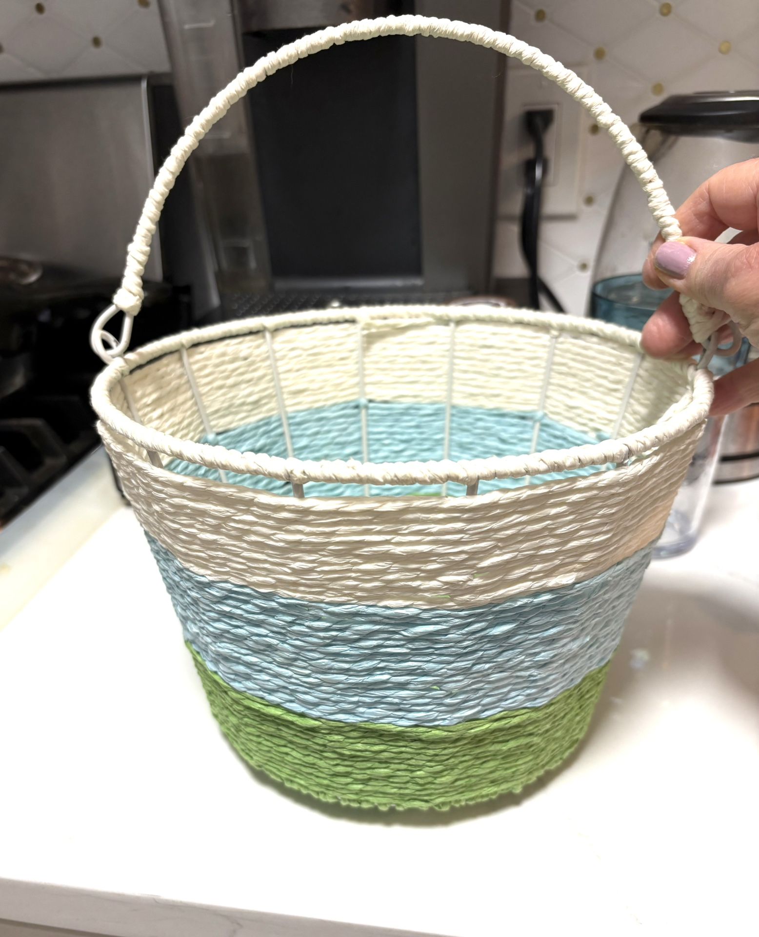 9” Ombre Paper Rope Barrel Basket Blue Green White