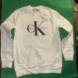 CALVIN KLEIN MEN'S White  LONG SLEEVE SWEATSHIRT MEN'S SIZE Small BIG LOGO