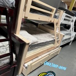 Twin Full White Wash Twin / Full Bunk Bed With Both Mattresses 