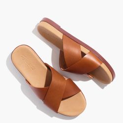 Madewell Louisa Womens size 8 Brown Leather Criss Cross Slide Sandals EUC 