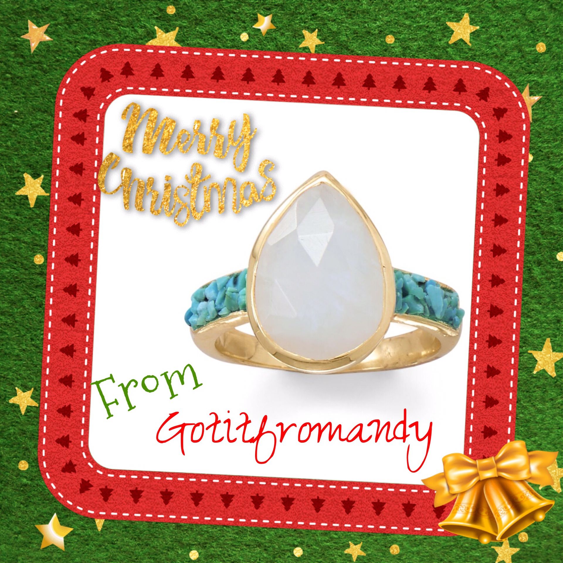 Moonstone and Crushed Turquoise Ring