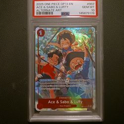 One Piece Card Game TCG Ace & Sabo & Luffy OP13-007 Alt Art PSA 10
