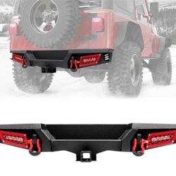 Rear Bumper Compatible for 2007-2018 Wrangler JK Sahhara, Rubicon, Sports, Free, Unlimited, Heavty Duty Carbon Steel Black Off Road Bumpers with 2 Pcs