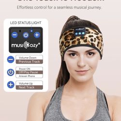 Bluetooth sleep headphones headband in a leopard print pattern.  