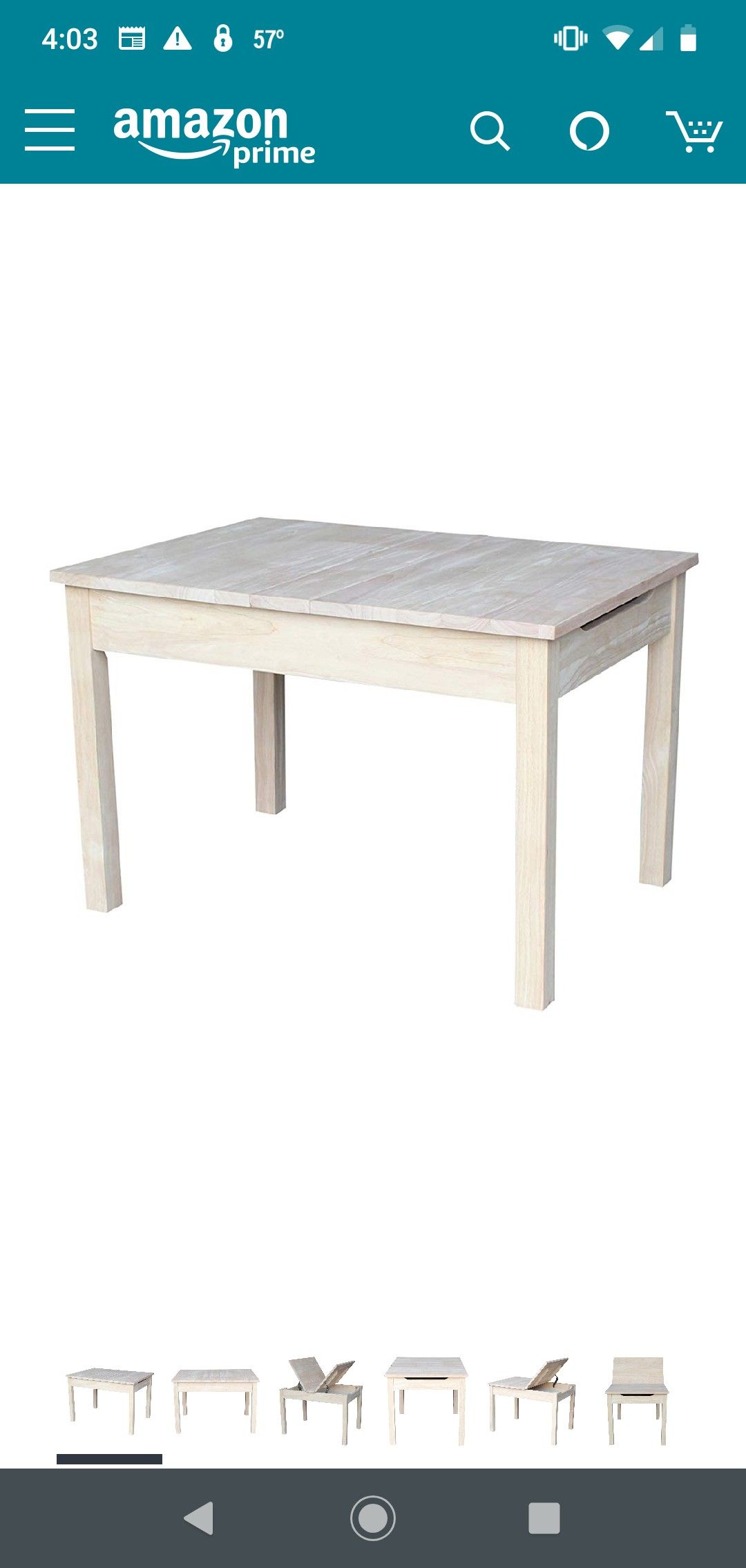 Item Title: International Concepts Table with Lift Up Top for Storage, Unfinished