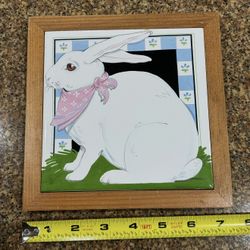Easter Bunny Vintage Pelzman White Rabbit Trivet 1980s Ceramic Tile & Wood Frame Wall Decor See My Listings Summerlin West Las Vegas