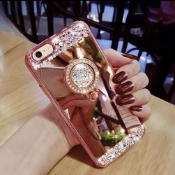 Luxury Bling Bling Diamond Glitter Mirror Phone Case With Ring Holder for iPhone X